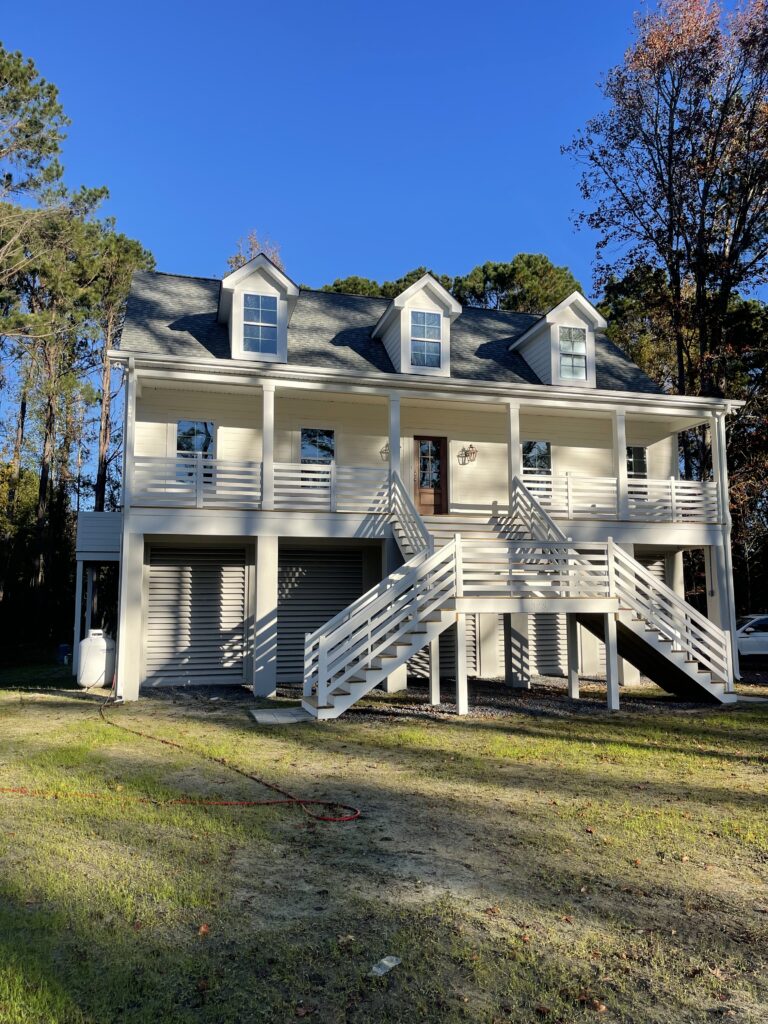Schumacher Homes front exterior view of elevated Meadowview
