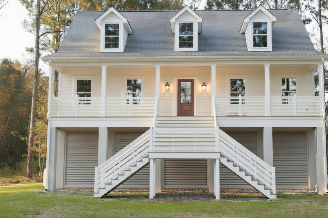 Schumacher Homes review - front exterior of our completed elevated semi-custom home